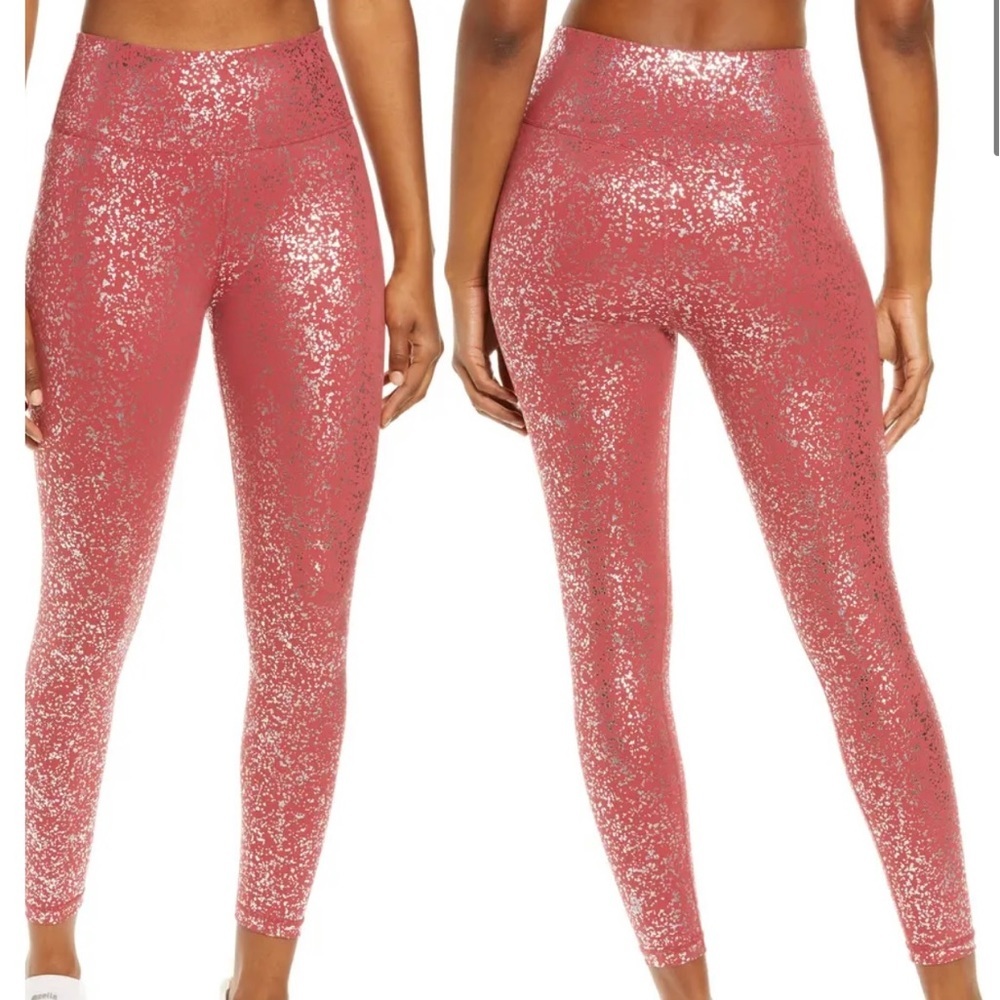 Sweaty Betty Goddess 7/8 Workout Leggings in Red Terrazzo Foil Print Size Medium